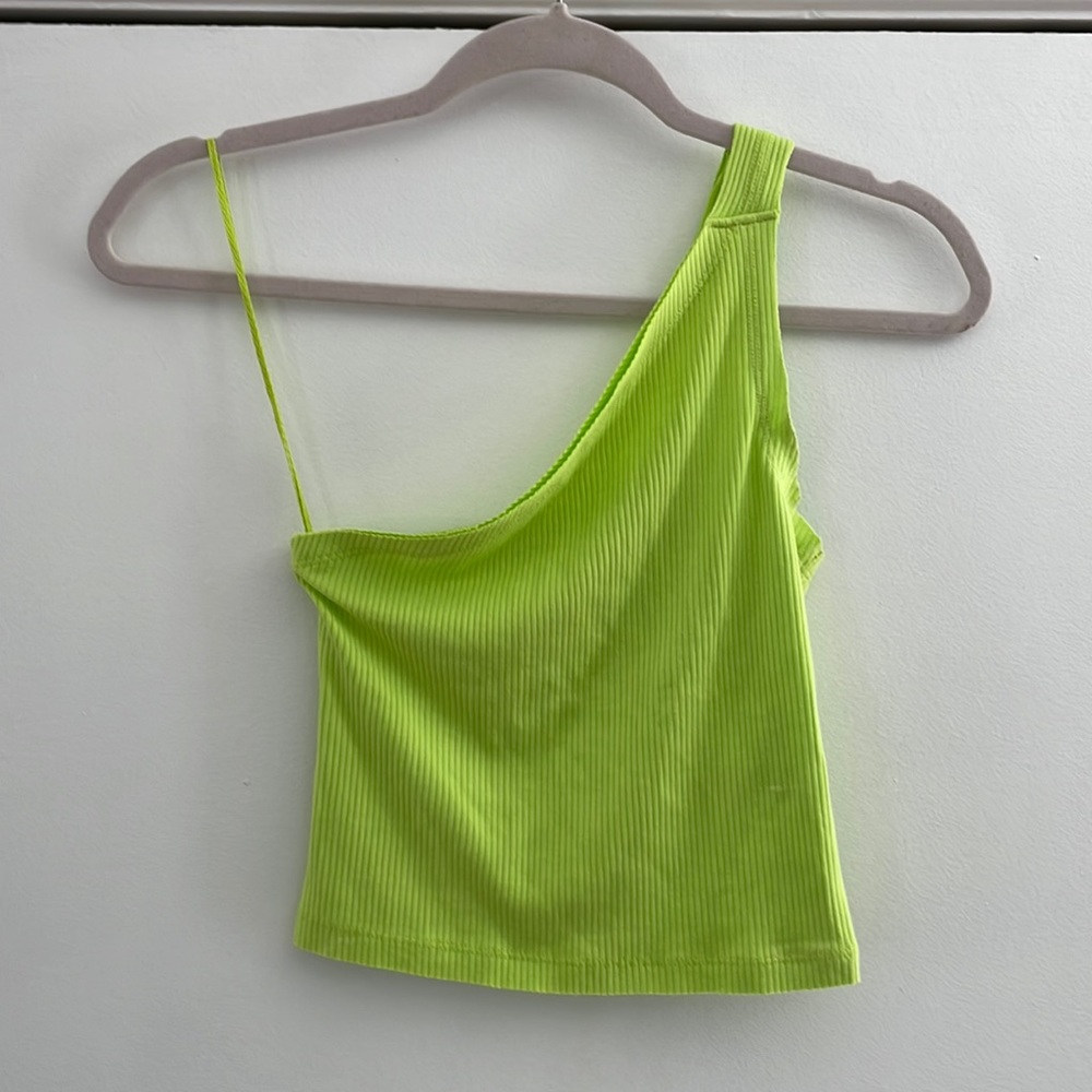 Urban Outfitters Neon Green Ribbed One Shoulder Crop Top | XS